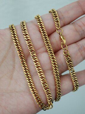 3mm Double Curb Cuban Chain Necklace 18k Gold Plated Stainless Steel